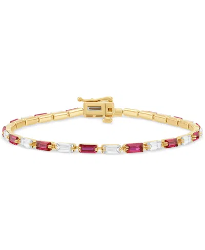 Macy's Created Sapphire (3 Ct. T.w.) & Created White Sapphire (3 Ct. T.w.) Bracelet In 14k Yellow Gold Over In Ruby