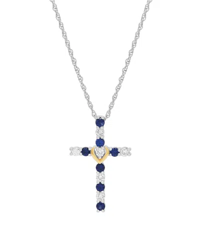 Macy's Created Sapphire (3/8 Ct. T.w.) & Created White Sapphire (1/3 Ct. T.w.) Cross Pendant Necklace In 14 In Orange