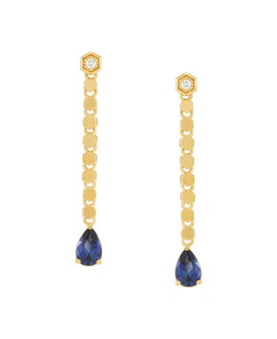 Macy's Created Sapphire (9/10 Ct. T.w.) & White Sapphire (1/20 Ct. T.w.) Drop Earrings In 14k Yellow Gold-p In Blue