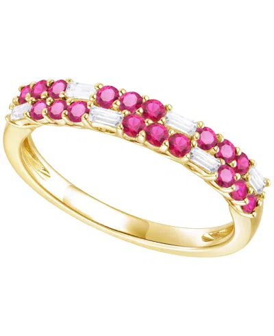 Macy's Created Sapphire, Created White Sapphire & Multi-gemstone Ring In Sterling Silver In Red
