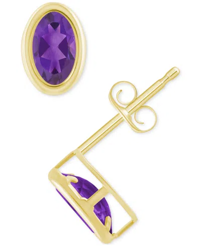 Macy's Created Sapphire Oval Stud Earrings (1-1/2 Ct. T.w.) In 10k Yellow Gold In Amethyst,gold