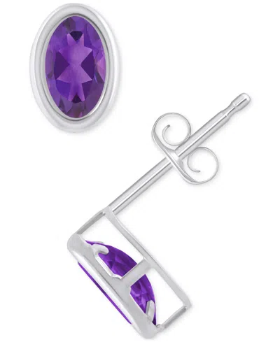 Macy's Created Sapphire Oval Stud Earrings (1-1/2 Ct. T.w.) In 10k Yellow Gold In Amethyst,white Gold