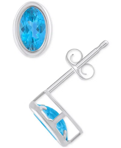 Macy's Created Sapphire Oval Stud Earrings (1-1/2 Ct. T.w.) In 10k Yellow Gold In Blue