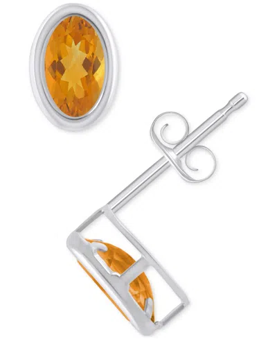 Macy's Created Sapphire Oval Stud Earrings (1-1/2 Ct. T.w.) In 10k Yellow Gold In Citrine,white Gold