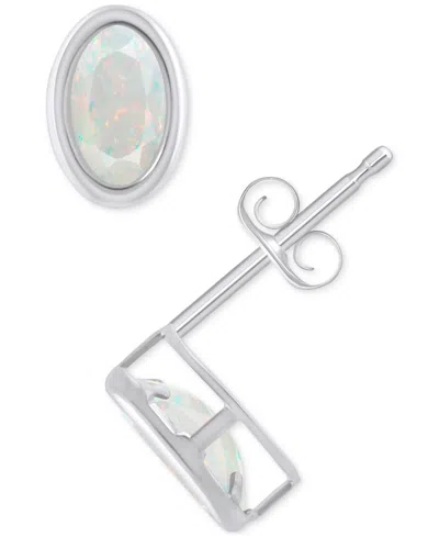 Macy's Created Sapphire Oval Stud Earrings (1-1/2 Ct. T.w.) In 10k Yellow Gold In Moonstone,white Gold