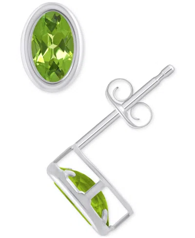 Macy's Created Sapphire Oval Stud Earrings (1-1/2 Ct. T.w.) In 10k Yellow Gold In Peridot,white Gold