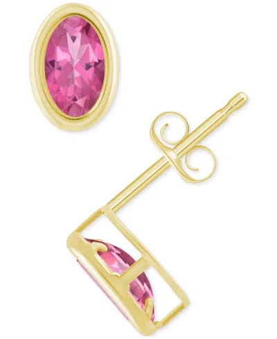 Macy's Created Sapphire Oval Stud Earrings (1-1/2 Ct. T.w.) In 10k Yellow Gold In Pink Topaz,gold