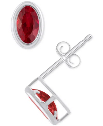 Macy's Created Sapphire Oval Stud Earrings (1-1/2 Ct. T.w.) In 10k Yellow Gold In Ruby,white Gold