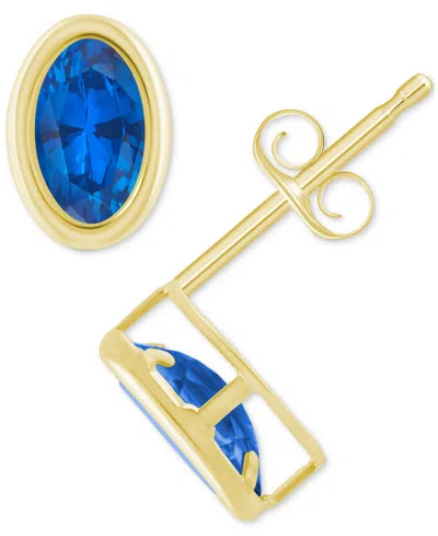 Macy's Created Sapphire Oval Stud Earrings (1-1/2 Ct. T.w.) In 10k Yellow Gold In Sapphire,gold