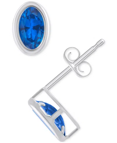 Macy's Created Sapphire Oval Stud Earrings (1-1/2 Ct. T.w.) In 10k Yellow Gold In Sapphire,white Gold