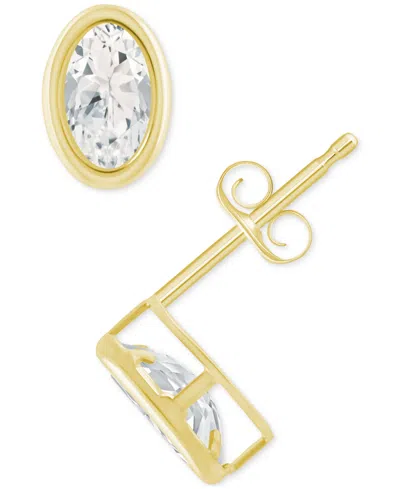 Macy's Created Sapphire Oval Stud Earrings (1-1/2 Ct. T.w.) In 10k Yellow Gold In White Topaz,gold