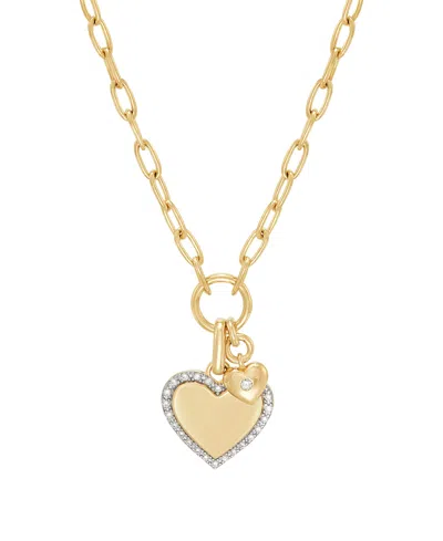 Macy's Created White Sapphire (1/10 Ct. T.w.) Heart Pendant Necklace In 14k Yellow Gold-plated Sterling Sil In Neutral