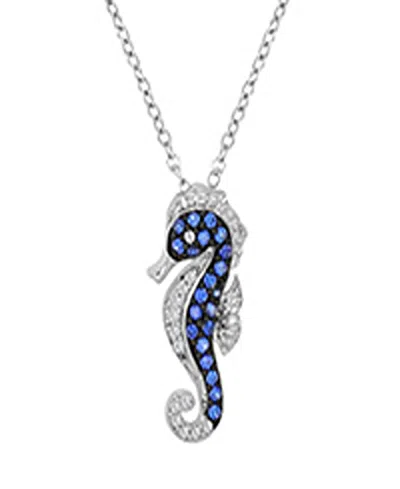 Macy's Created White Sapphire & Blue Sapphire Seahorse Necklace In Rhodium Over Sterling Silver In Pink