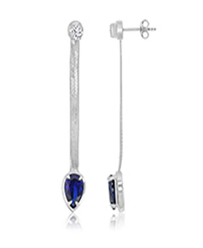 Macy's Created White Sapphire And Created Blue Sapphire Herringbone Chain Dangling Earrings In Rhodium Over In Multi