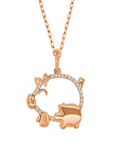 Macy's Created White Sapphire Mom And Baby Pigs Necklace In 14k Rose Gold Over Sterling Silver