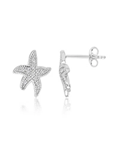Macy's Created White Sapphire Star Fish Stud Earrings In Rhodium Over Sterling Silver In Pattern