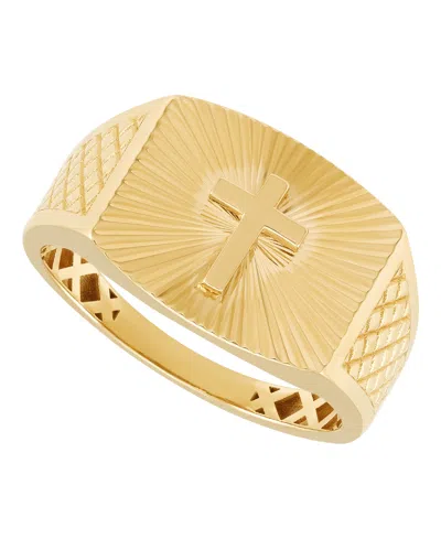 Macy's Cross Band Ring In 14k Yellow Gold Plated Sterling Silver