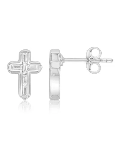 Macy's Cross Crystal Stud Earrings In Silver