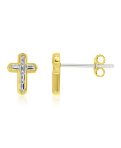 Macy's Cross Crystal Stud Earrings In Two-tone