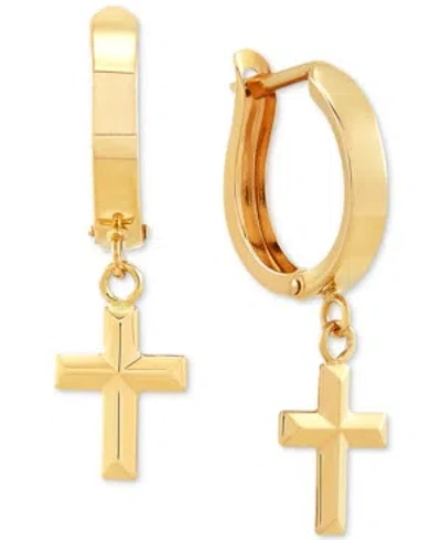 Macy's Cross Dangle Hoop Earrings In 10k Gold In Yellow Gold