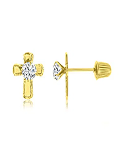 Macy's Cross Stud Earrings In 14k Yellow Gold Over Sterling Silver In Pattern
