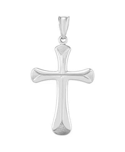 Macy's Cross With Satin Edges Pendant In 14k White Gold In Metallic