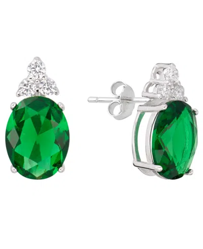 Macy's Crystal (0.12 Ct. T.w.) And Cubic Zirconia (3.44 Ct. T.w.) Stud Earrings In Sterling Silver In Gray