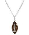 Macy's Crystal Brown & White Football 18" Pendant Necklace In Sterling Silver In Metallic