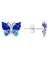 Macy's Crystal Butterfly Stud Earrings (1.0032 Ct. T.w.) In Sterling Silver In Blue