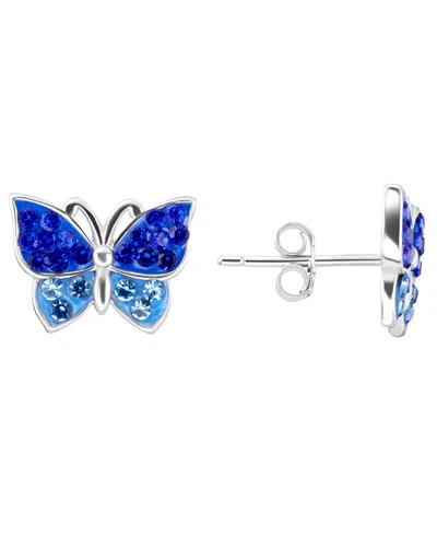 Macy's Crystal Butterfly Stud Earrings (1.0032 Ct. T.w.) In Sterling Silver In Blue