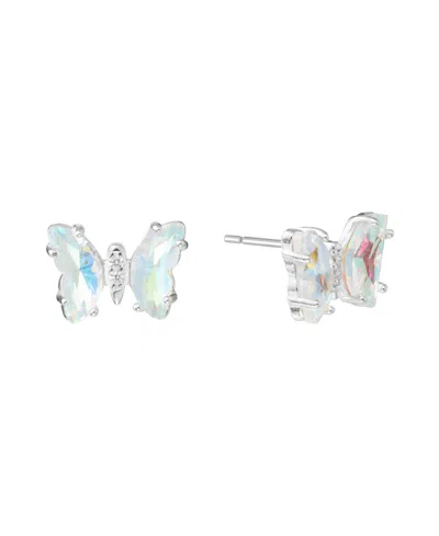 Macy's Crystal Butterfly With Cubic Zirconia Stud Earrings In Aurora