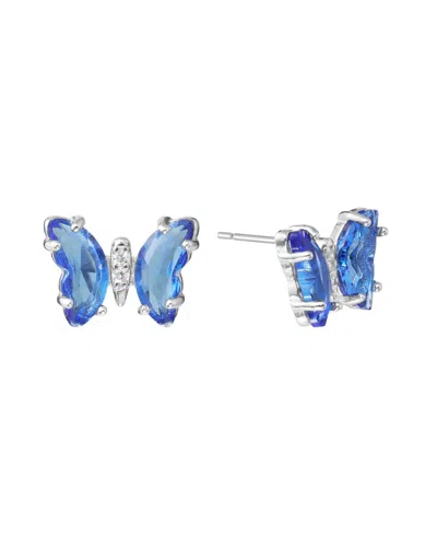 Macy's Crystal Butterfly With Cubic Zirconia Stud Earrings In Blue