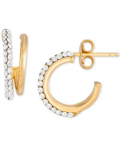 Macy's Crystal C-shape Hoop Earrings In 10k Yellow Gold