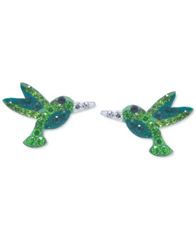 Macy's Crystal Multicolor Pave Hummingbird Stud Earrings In Sterling Silver