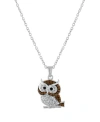 Macy's Crystal Owl Pendant 16+2" Extender In Silver Plated In Silver