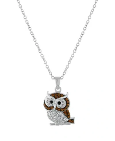 Macy's Crystal Owl Pendant 16+2" Extender In Silver Plated