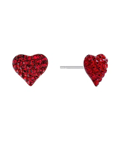 Macy's Crystal Pave 12mm Domed Heart Stud Earrings In Red