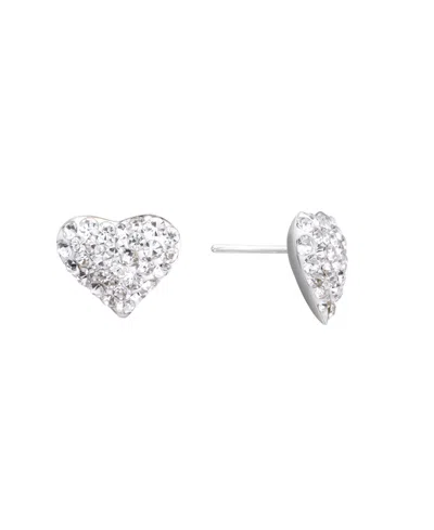 Macy's Crystal Pave 12mm Domed Heart Stud Earrings In Silver