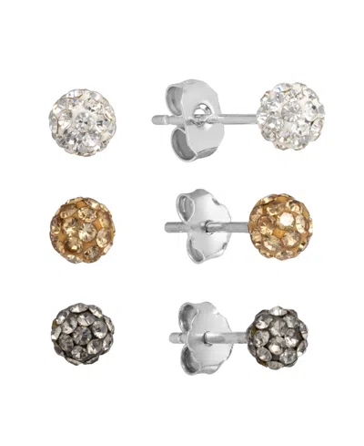 Macy's Crystal Pave 4mm Ball Trio Stud Earrings In Brown