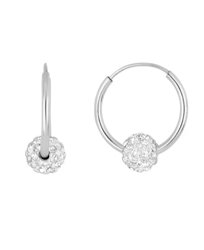 Macy's Crystal Pave 6mm Ball On 16mm Endless Hoop Earrings In Silver