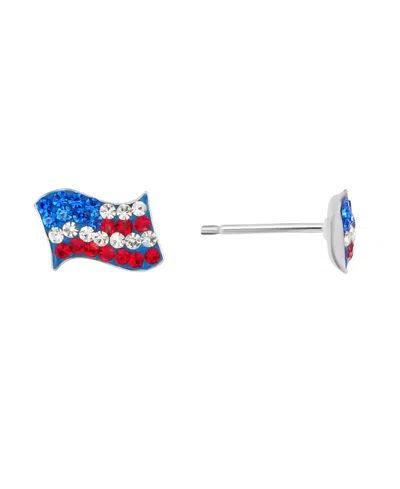 Macy's Crystal Pave American Flag Stud Earrings In Silver