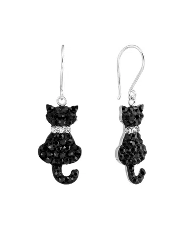 Macy's Crystal Pave Cats Drop Earrings In Silver