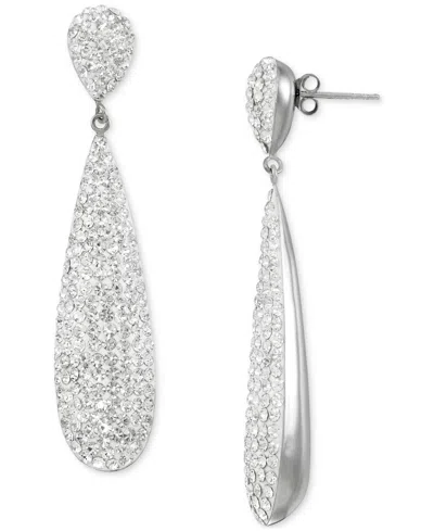 Macy's Crystal Pave Elongated Drop Earrings In Silver
