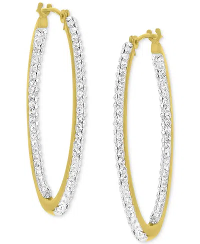 Macy's Crystal Pave In & Out Medium Hoop Earrings In 10k Gold, 1.2"
