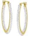 MACY'S CRYSTAL PAVE IN & OUT SMALL HOOP EARRINGS IN 10K GOLD, 0.79"