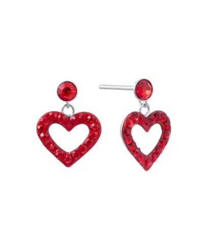 Macy's Crystal Pave Open Heart Dangle Earrings In Red