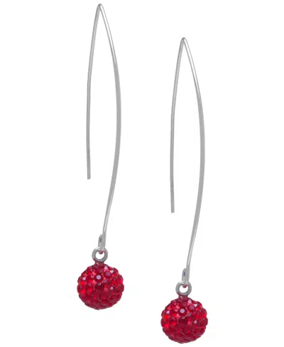 Macy's Crystal Pave Orb Threader Earrings In Sterling Silver In Red