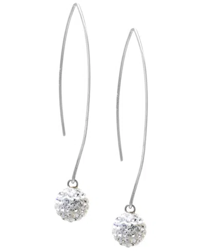 Macy's Crystal Pave Orb Threader Earrings In Sterling Silver In Transparent