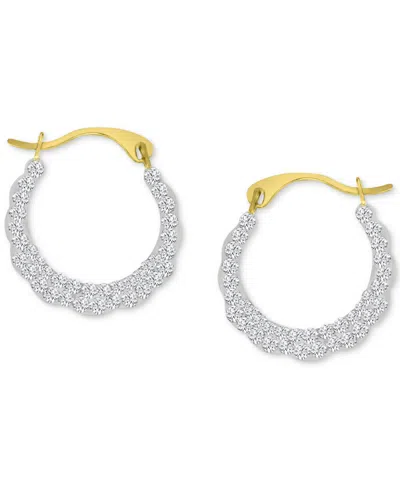 Macy's Crystal Pave Scallop Edge Small Hoop Earrings In 10k Gold, 0.59"