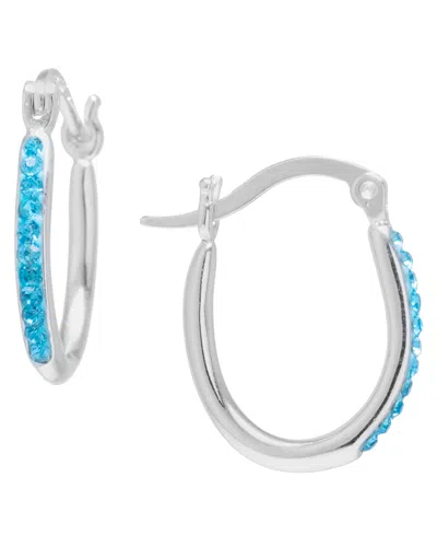 Macy's Crystal Pave Small Hoop Earrings In Sterling Silver, 0.62" (also In 14k Gold-plated Sterling Silver) In Blue